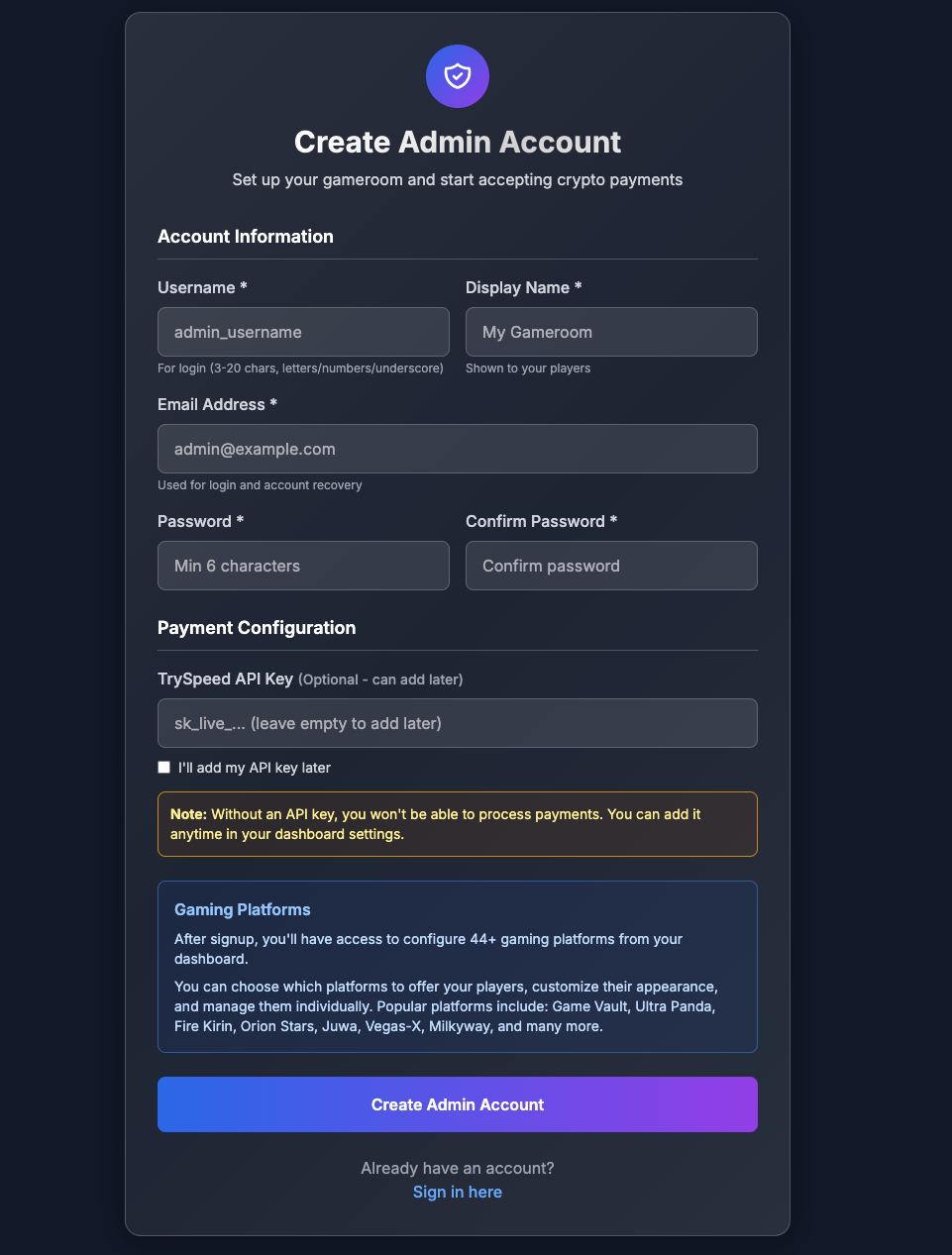 CryptoFlow Admin Signup
